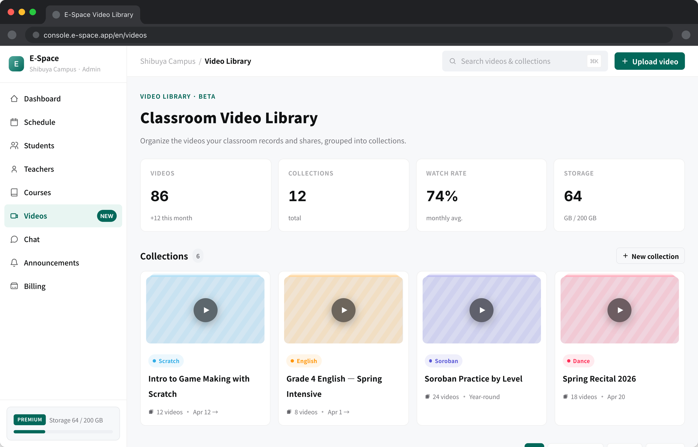 Video library in the web console